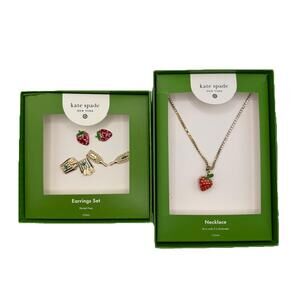 Strawberry Jewelry Set Kate Spade New York Gold Pink Enamel Necklace Earrings